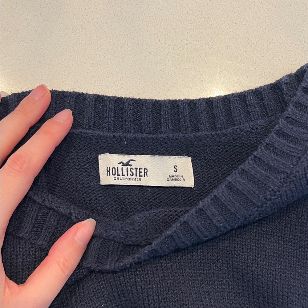 Women's Navy Blue Sweater with White Bow Design - Picture 3 of 3